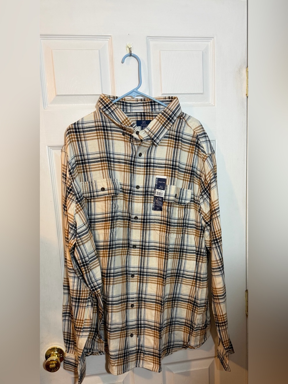 George Men’s Beige and Navy Plaid Button-Down Shirt